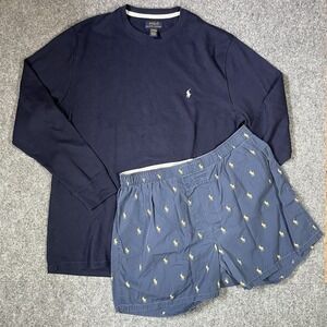Polo Ralph Lauren Men's L/XL Navy Blue Waffle Thermal Sleepwear Pajama Set